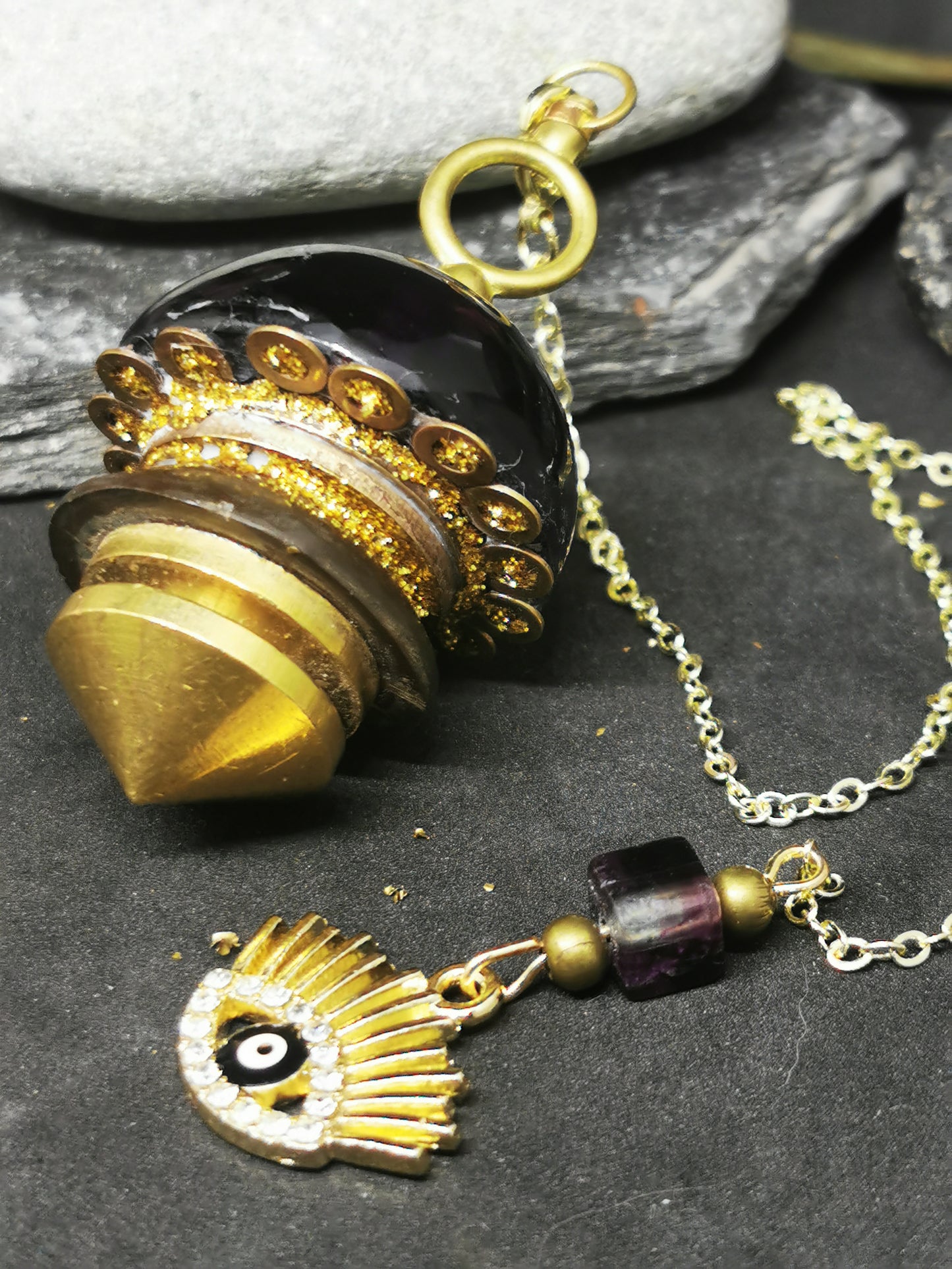 Fluorite de Seilles/laiton - pendule